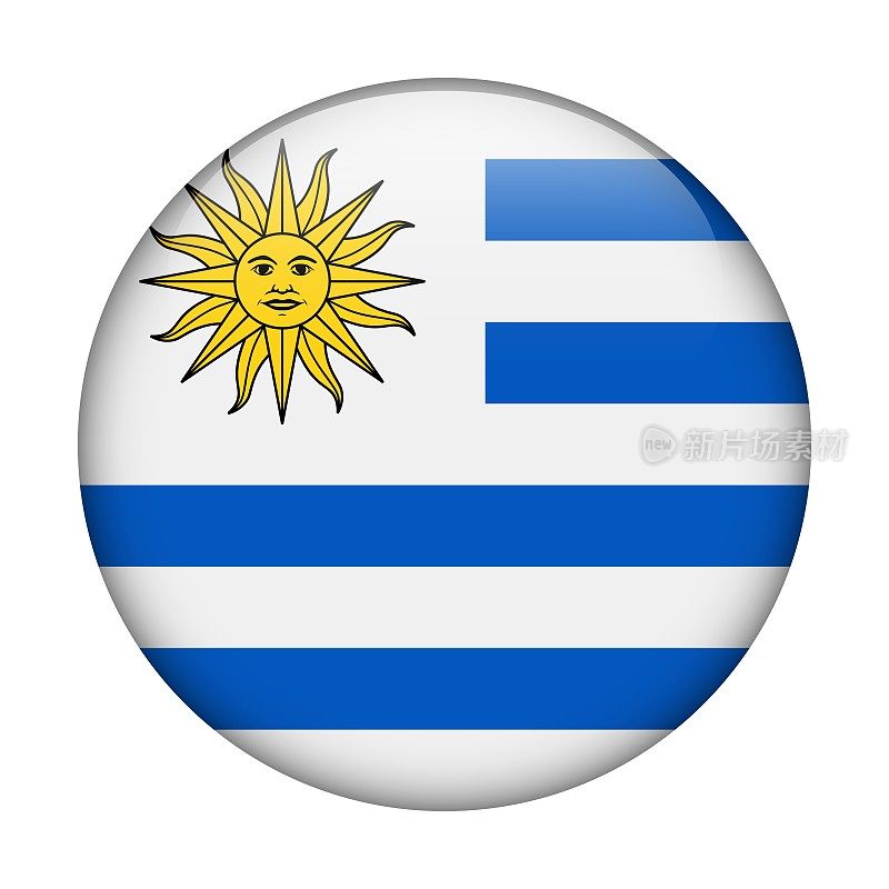 乌拉圭国旗。矢量图标。用于web, app, ui的玻璃按钮。光滑的旗帜。